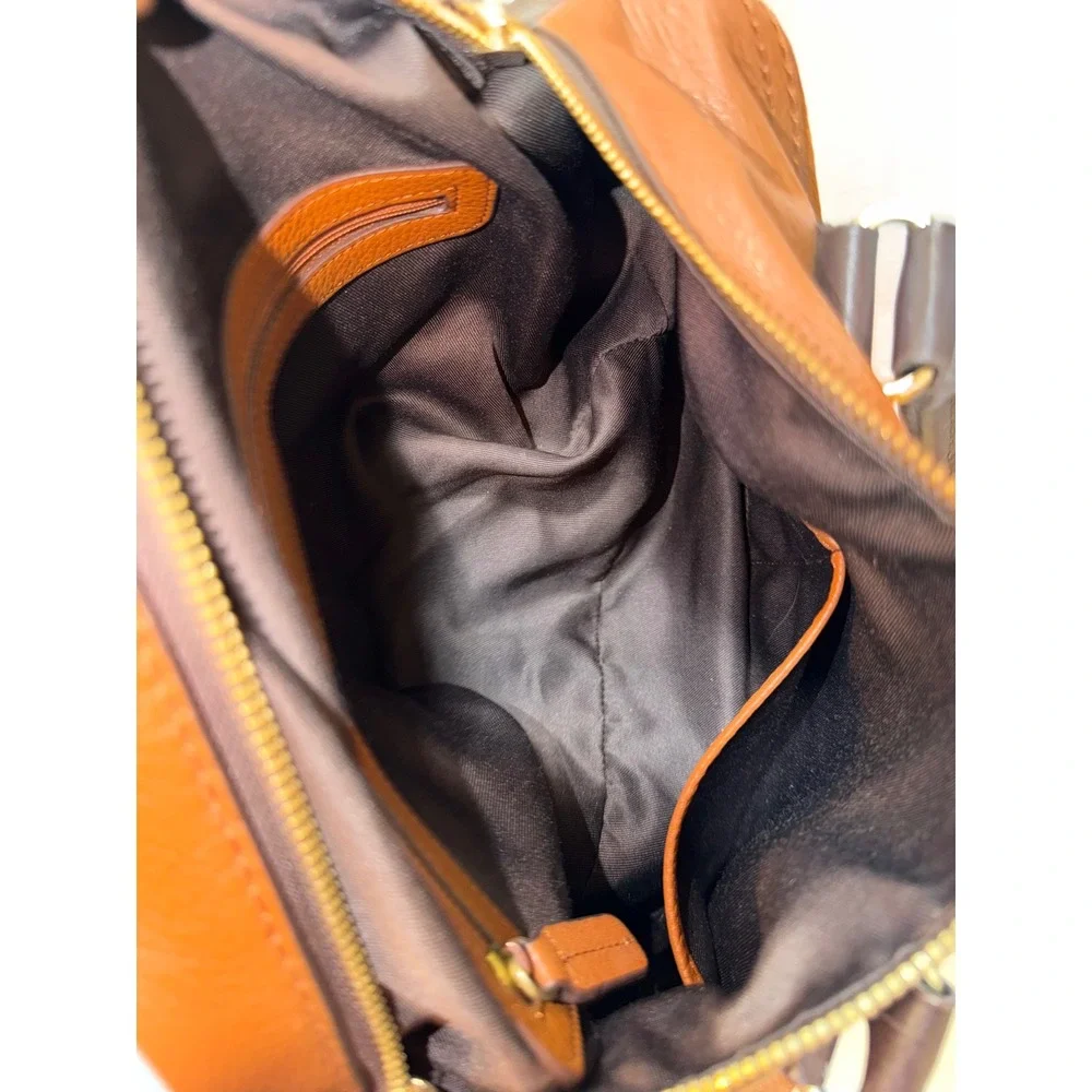 Isabella‎ Fiore Leather Chevron Satchel Crossbody Bag Tan Brown